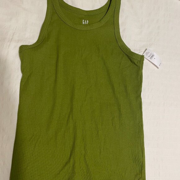Gap Chartreuse Green Ribbed Scoopneck Tank Top - Picture 2 of 3